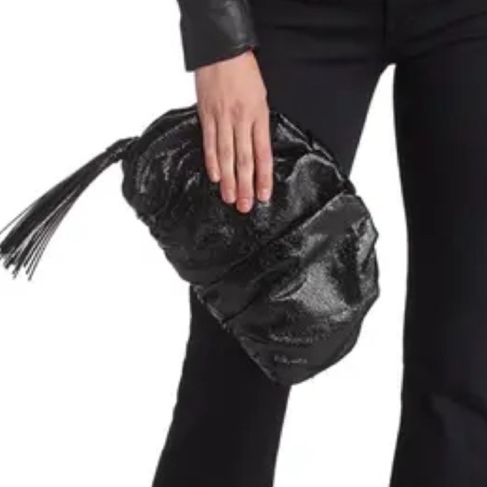 NWT! Rebecca Minkoff Elegant Black Metallic Ruched Clutch Bag